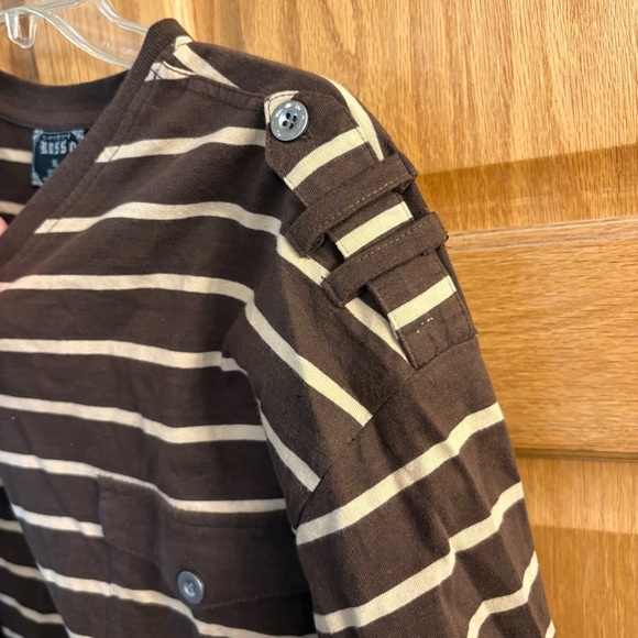 Vintage Y2K SPIRIT RUSSO V-Neck Short Sleeve Shirt Brown Striped Pocket Men’s XL - Picture 3 of 4